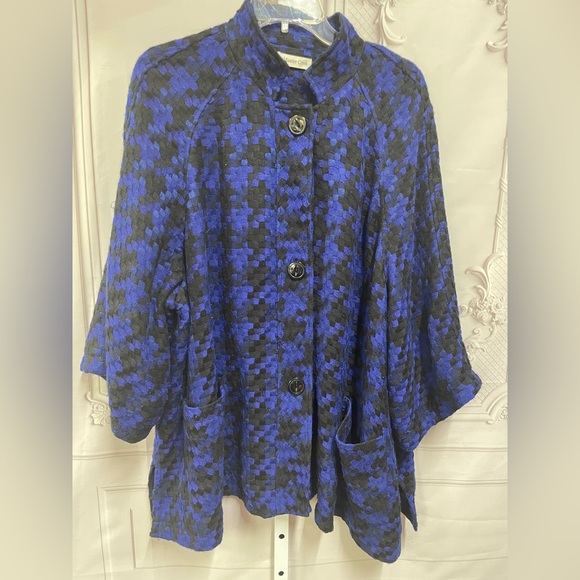 Coldwater Creek Boxy Button Digital Houndstooth Print Mandarin Collar 2x Jacket - Picture 1 of 9